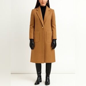 Andrew Marc Camel Faux Cashmere Coat – Oversized Gold Button, Size L
